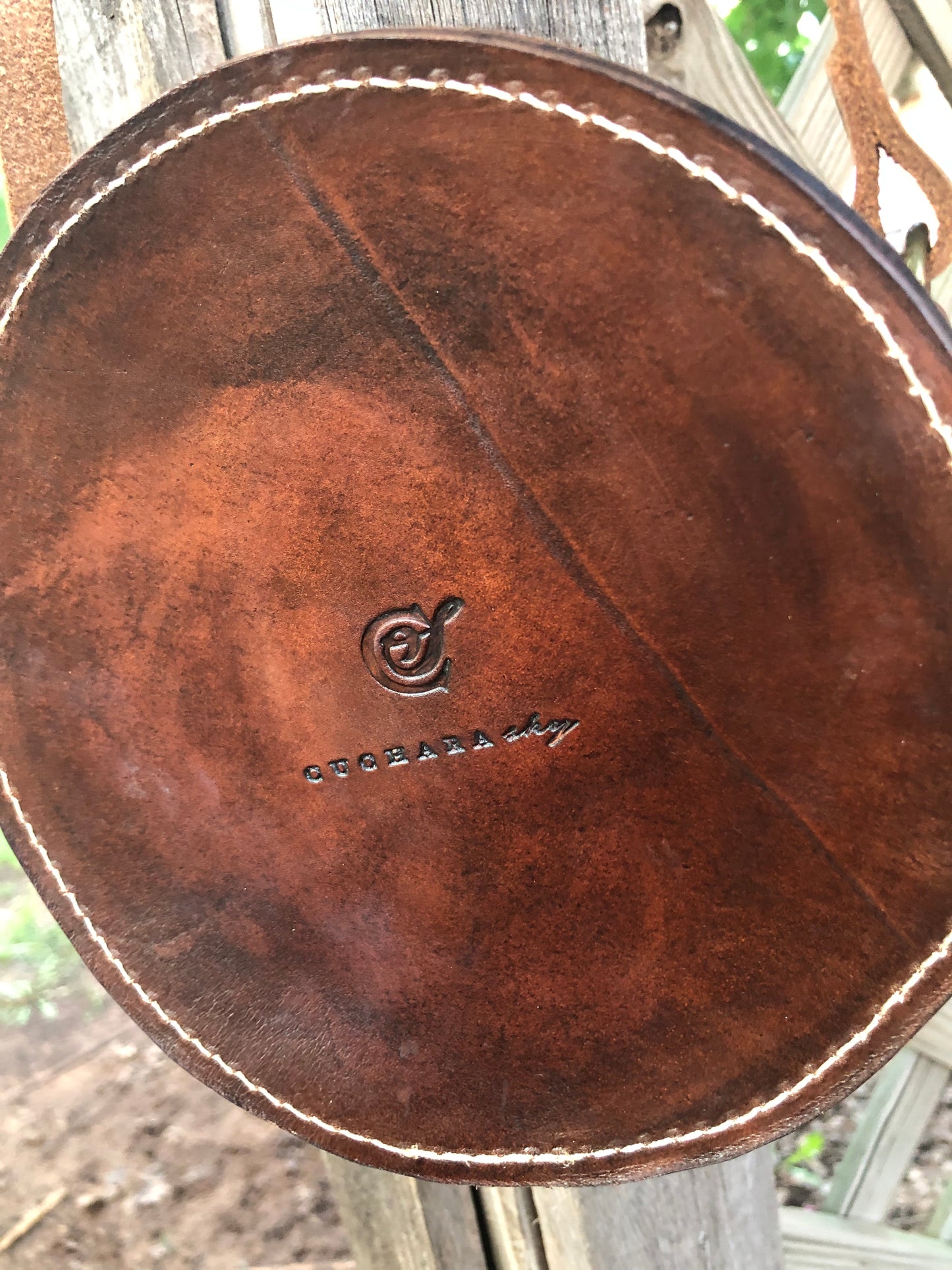 Handcrafted Rustic Round Leather Crossbody Purse